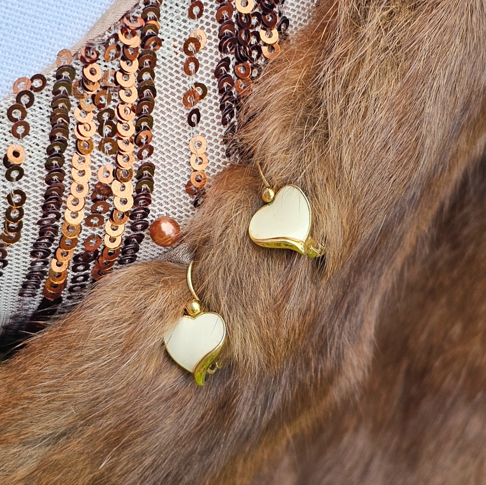 Elegant Cream & Gold Tone Twisted Hearts Lever Back Earrings